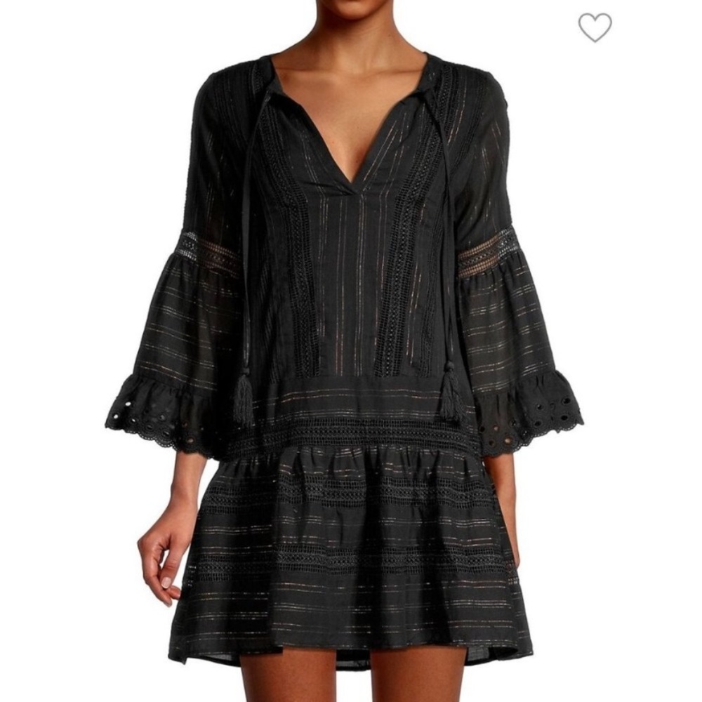 Allison NY Dress Black Metallic Stripes Tunic Mini Boho Tunic Dress Size S